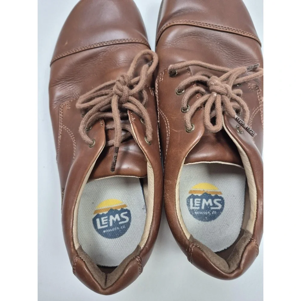 Lems Shoes Mens Size 10.5 Brown Leather Nine2Five Mocha Derby Dress Comfort